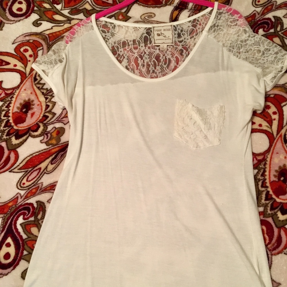 Pink Rose White Lace Top